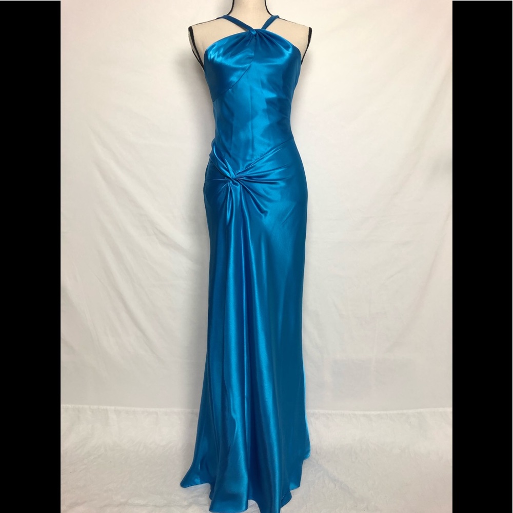 Beautiful Satin- like Long Blue Dress Sz 2